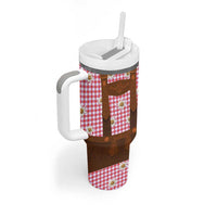 Traditional German Costume - Lederhosen Tumbler With Handle Red Plaid Pattern with Edelweiss Flowers - Wonder Print Shop