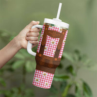 Traditional German Costume - Lederhosen Tumbler With Handle Red Plaid Pattern with Edelweiss Flowers - Wonder Print Shop
