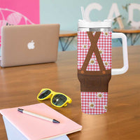 Traditional German Costume - Lederhosen Tumbler With Handle Red Plaid Pattern with Edelweiss Flowers - Wonder Print Shop