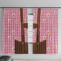 Traditional German Costume - Lederhosen Window Curtain Red Plaid Pattern with Edelweiss Flowers - Wonder Print Shop