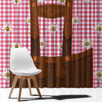 Traditional German Costume - Lederhosen Window Curtain Red Plaid Pattern with Edelweiss Flowers - Wonder Print Shop