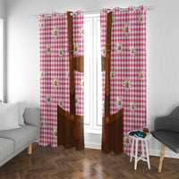 Traditional German Costume - Lederhosen Window Curtain Red Plaid Pattern with Edelweiss Flowers - Wonder Print Shop