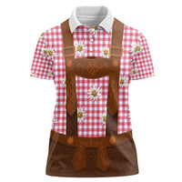 Traditional German Costume - Lederhosen Women Polo Shirt Red Plaid Pattern with Edelweiss Flowers - Wonder Print Shop