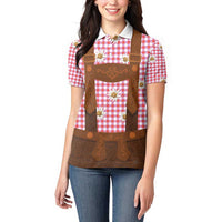 Traditional German Costume - Lederhosen Women Polo Shirt Red Plaid Pattern with Edelweiss Flowers - Wonder Print Shop