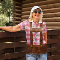Traditional German Costume - Lederhosen Women Polo Shirt Red Plaid Pattern with Edelweiss Flowers - Wonder Print Shop