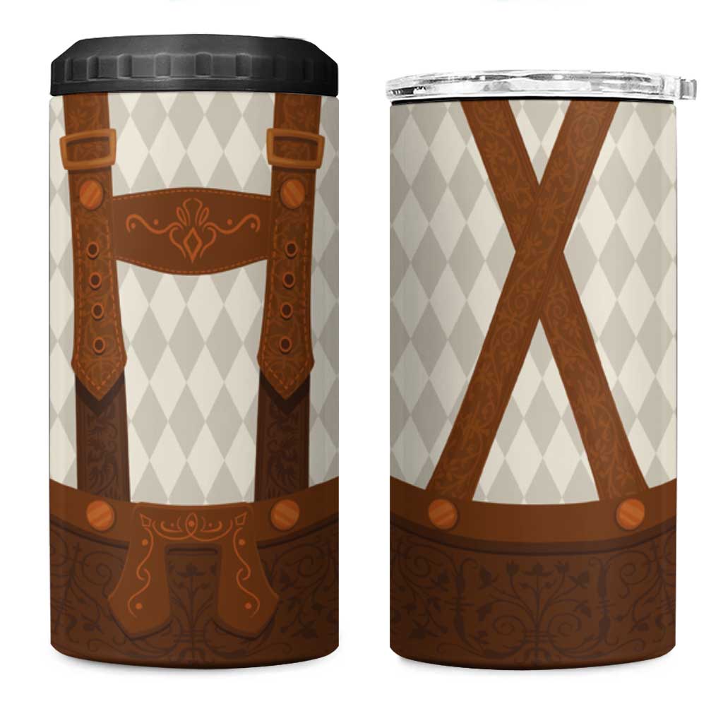 Traditional German Costume - Lederhosen 4 in 1 Can Cooler Tumbler Old Vintage Bavarian Pattern - Wonder Print Shop