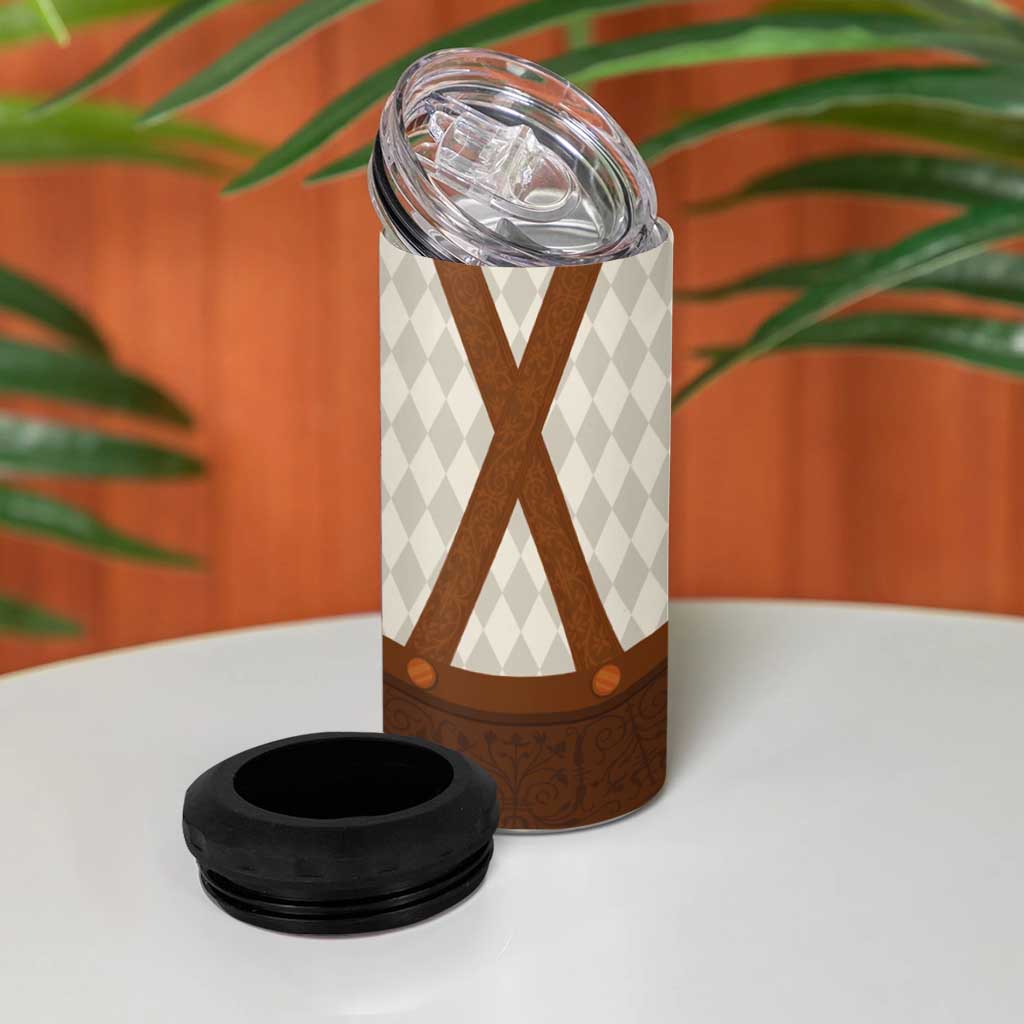 Traditional German Costume - Lederhosen 4 in 1 Can Cooler Tumbler Old Vintage Bavarian Pattern - Wonder Print Shop