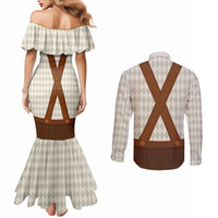 Traditional German Costume - Lederhosen Couples Matching Mermaid Dress and Long Sleeve Button Shirt Old Vintage Bavarian Pattern