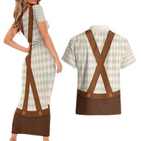 Traditional German Costume - Lederhosen Couples Matching Short Sleeve Bodycon Dress and Hawaiian Shirt Old Vintage Bavarian Pattern