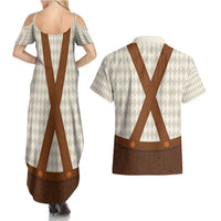 Traditional German Costume - Lederhosen Couples Matching Summer Maxi Dress and Hawaiian Shirt Old Vintage Bavarian Pattern