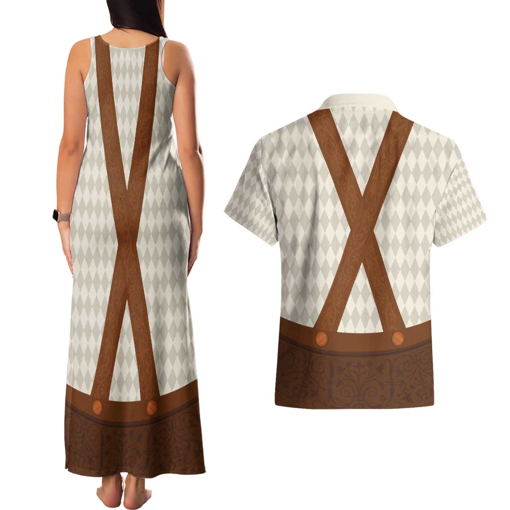 Traditional German Costume - Lederhosen Couples Matching Tank Maxi Dress and Hawaiian Shirt Old Vintage Bavarian Pattern