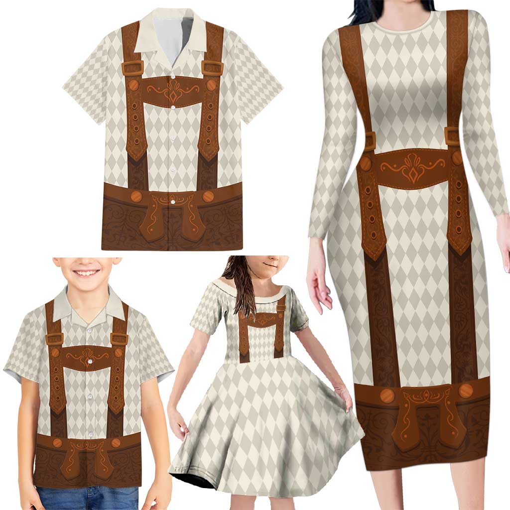 Traditional German Costume - Lederhosen Family Matching Long Sleeve Bodycon Dress and Hawaiian Shirt Old Vintage Bavarian Pattern - Wonder Print Shop