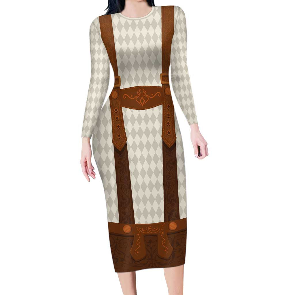 Traditional German Costume - Lederhosen Family Matching Long Sleeve Bodycon Dress and Hawaiian Shirt Old Vintage Bavarian Pattern - Wonder Print Shop