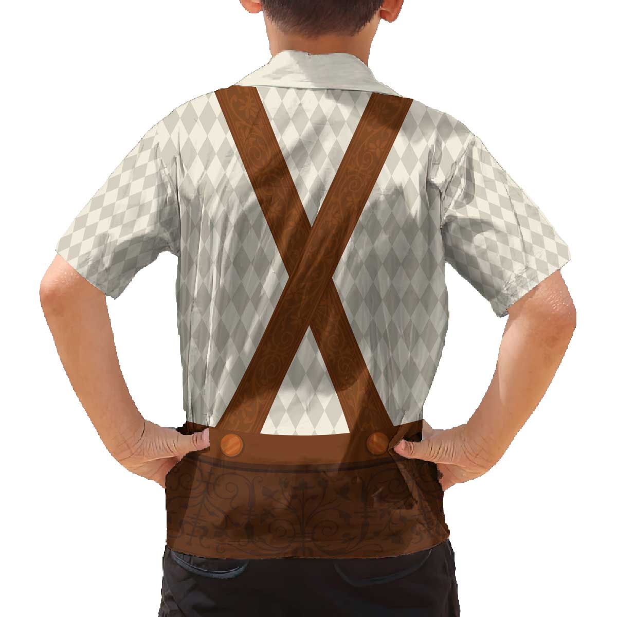 Traditional German Costume - Lederhosen Family Matching Off The Shoulder Long Sleeve Dress and Hawaiian Shirt Old Vintage Bavarian Pattern