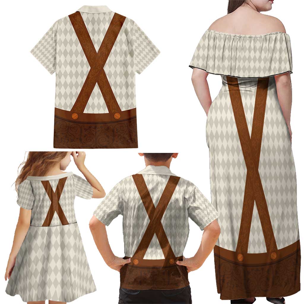 Traditional German Costume - Lederhosen Family Matching Off Shoulder Maxi Dress and Hawaiian Shirt Old Vintage Bavarian Pattern - Wonder Print Shop