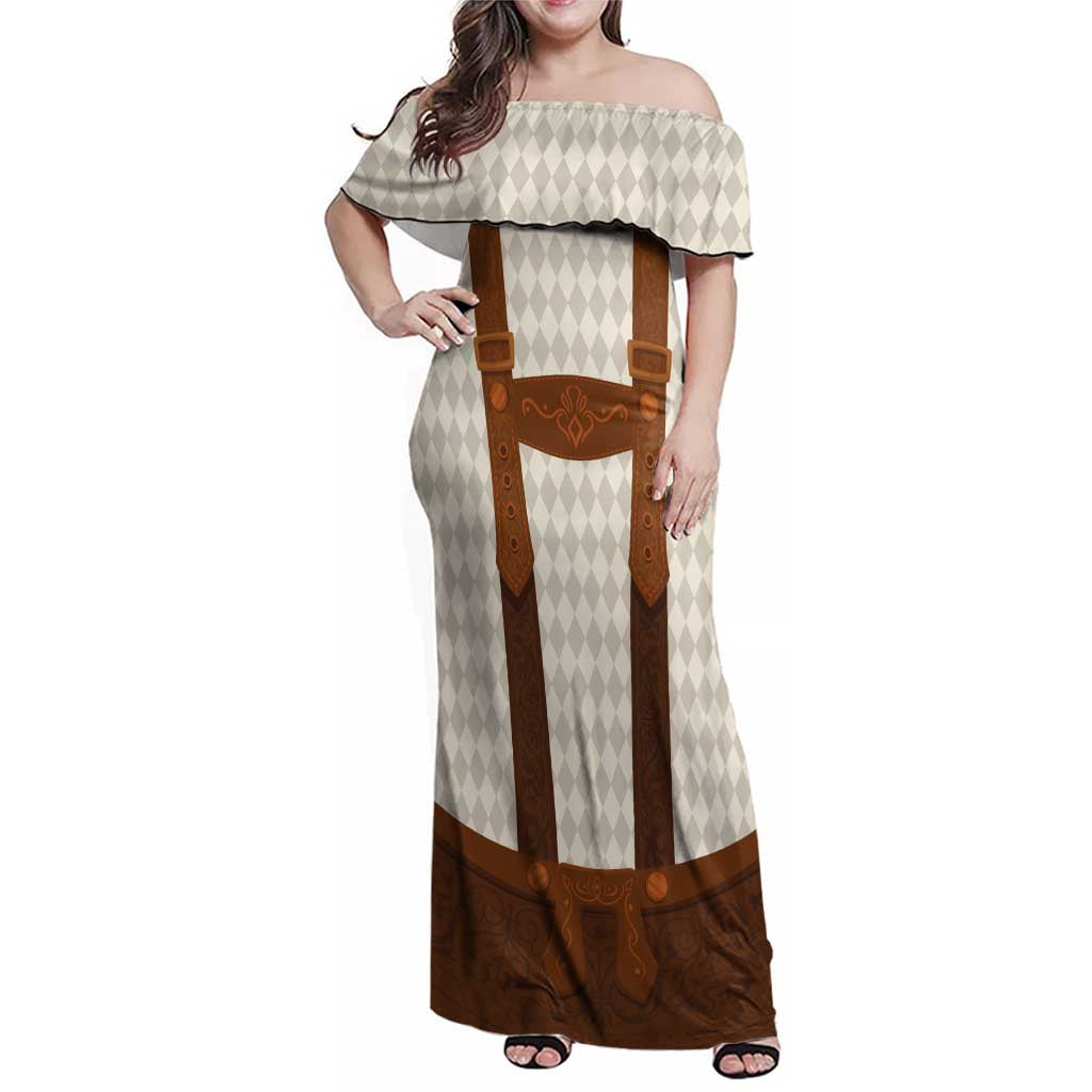 Traditional German Costume - Lederhosen Family Matching Off Shoulder Maxi Dress and Hawaiian Shirt Old Vintage Bavarian Pattern - Wonder Print Shop