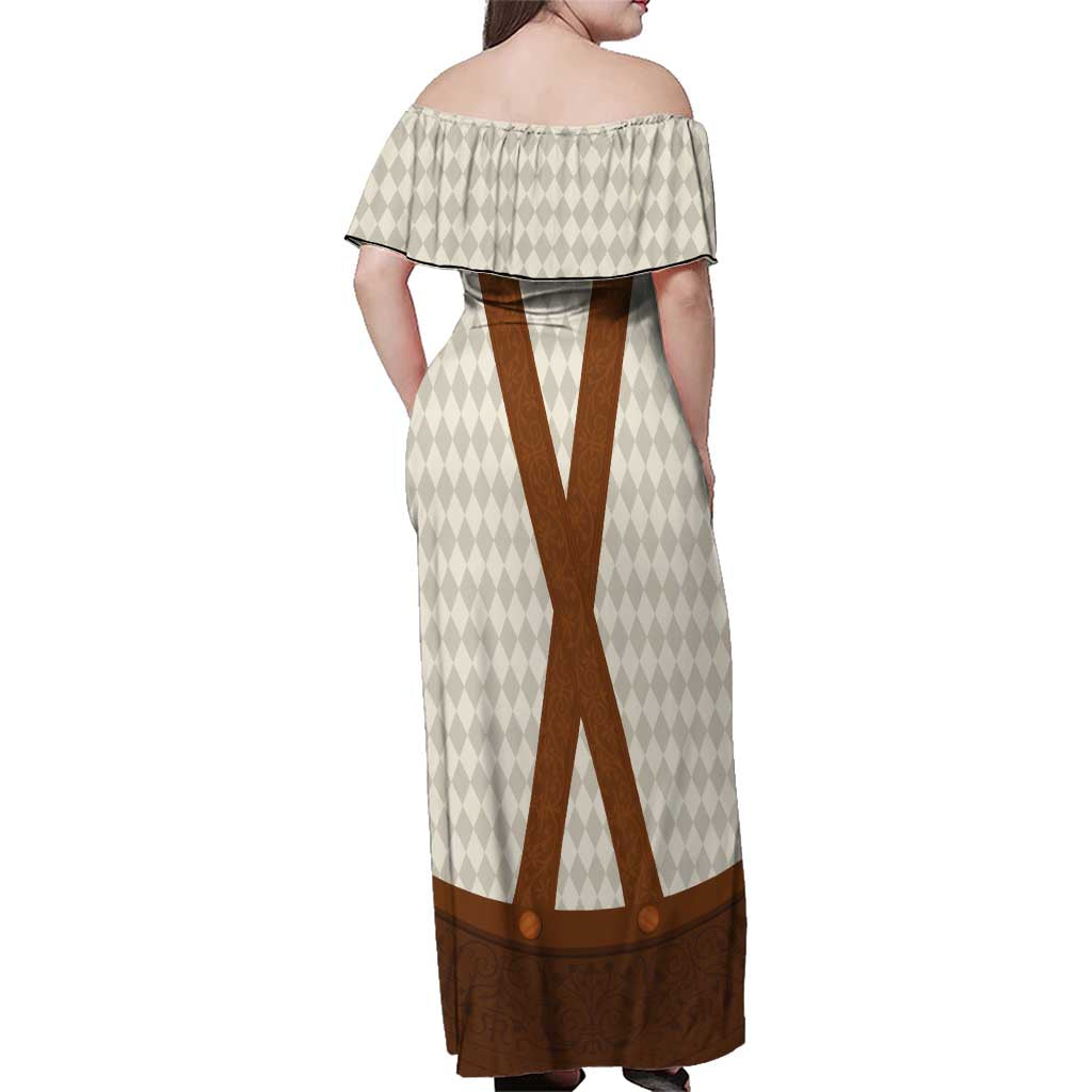 Traditional German Costume - Lederhosen Family Matching Off Shoulder Maxi Dress and Hawaiian Shirt Old Vintage Bavarian Pattern - Wonder Print Shop