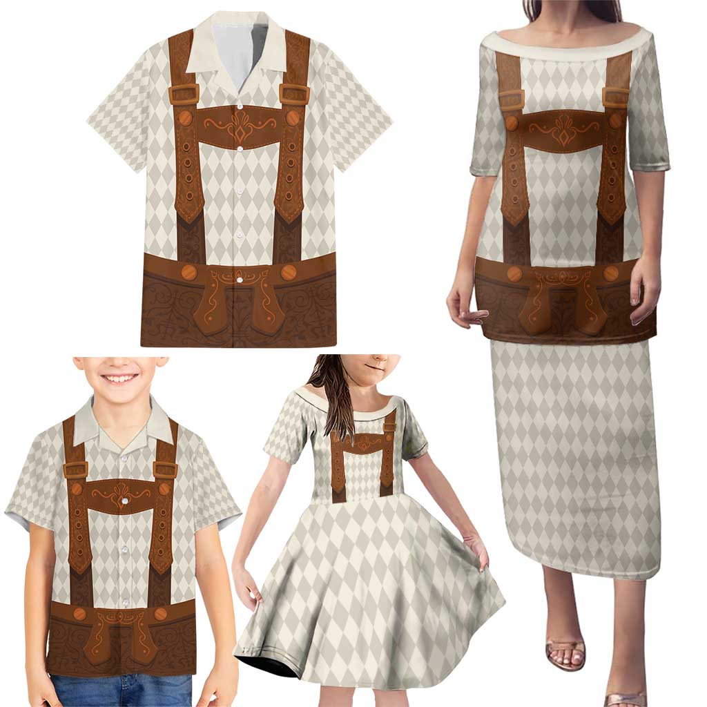 Traditional German Costume - Lederhosen Family Matching Puletasi and Hawaiian Shirt Old Vintage Bavarian Pattern
