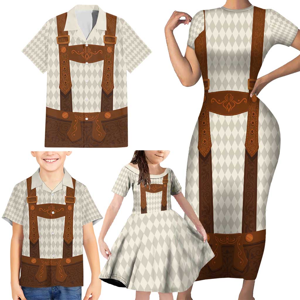 Traditional German Costume - Lederhosen Family Matching Short Sleeve Bodycon Dress and Hawaiian Shirt Old Vintage Bavarian Pattern - Wonder Print Shop