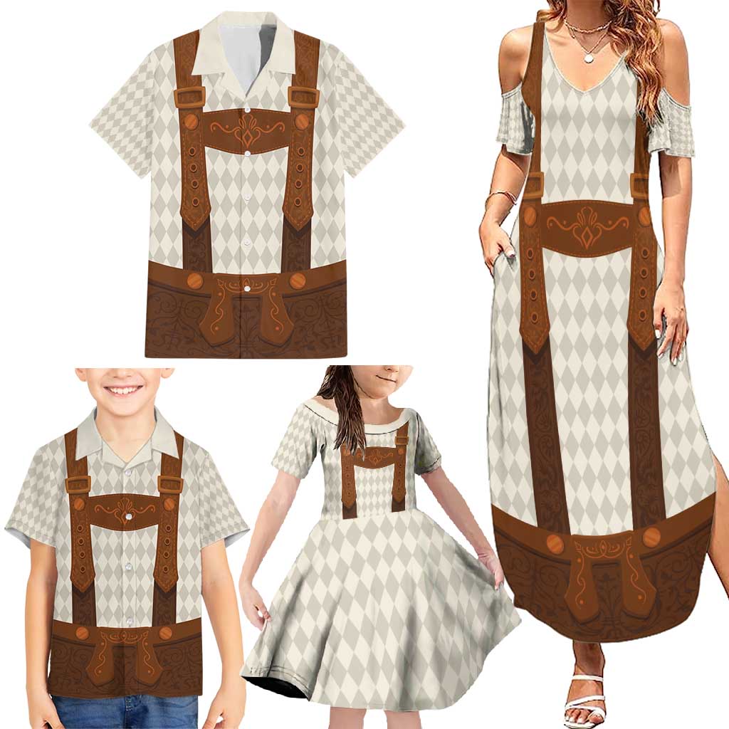 Traditional German Costume - Lederhosen Family Matching Summer Maxi Dress and Hawaiian Shirt Old Vintage Bavarian Pattern - Wonder Print Shop