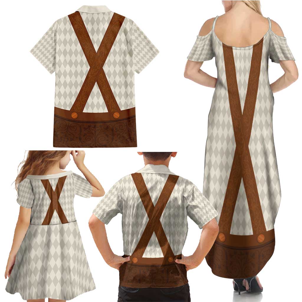 Traditional German Costume - Lederhosen Family Matching Summer Maxi Dress and Hawaiian Shirt Old Vintage Bavarian Pattern - Wonder Print Shop