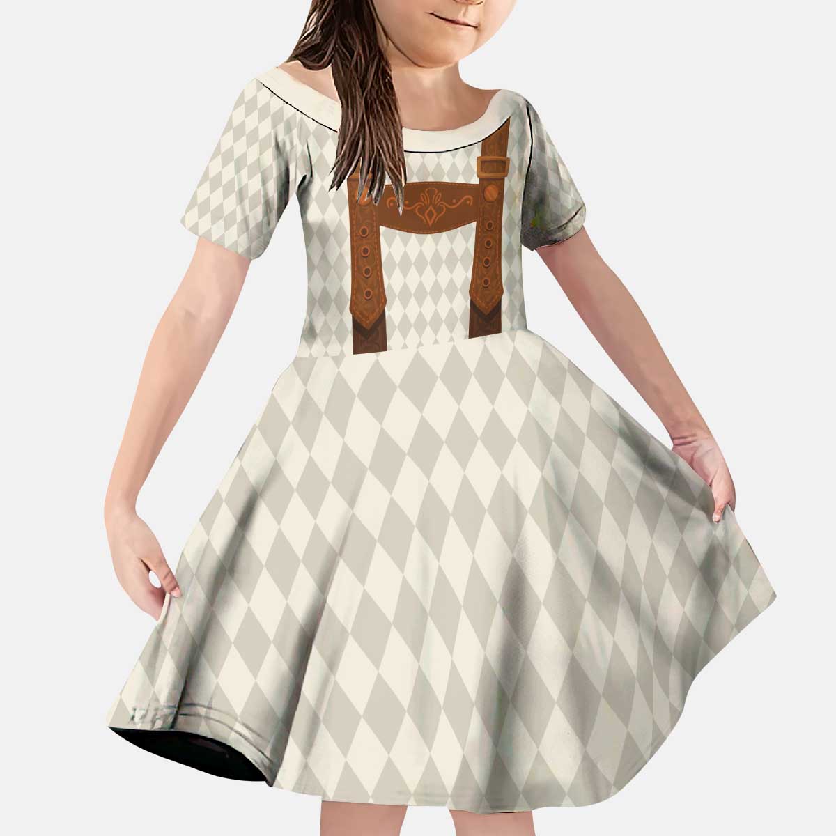 Traditional German Costume - Lederhosen Kid Short Sleeve Dress Old Vintage Bavarian Pattern - Wonder Print Shop