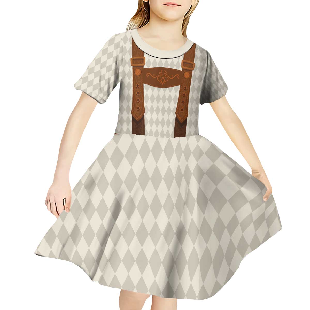 Traditional German Costume - Lederhosen Kid Short Sleeve Dress Old Vintage Bavarian Pattern - Wonder Print Shop