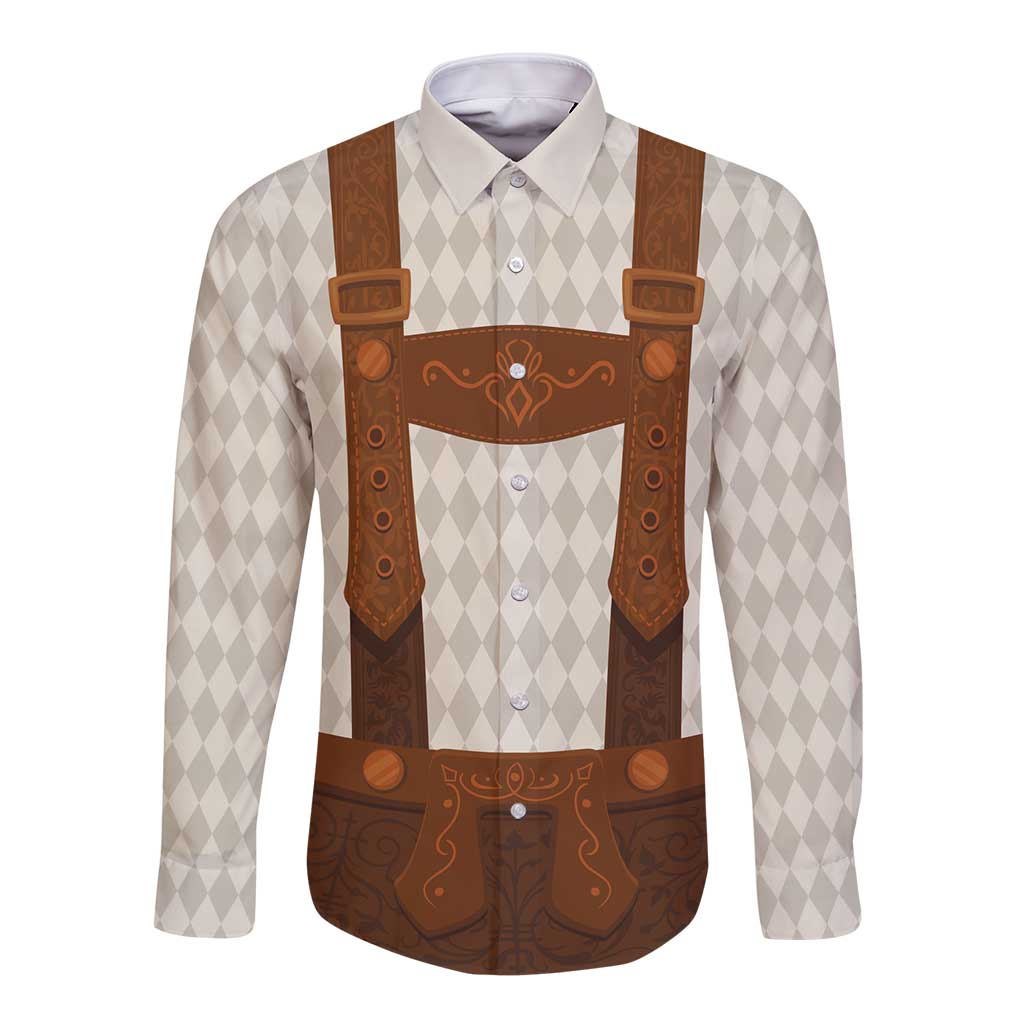 Traditional German Costume - Lederhosen Long Sleeve Button Shirt Old Vintage Bavarian Pattern