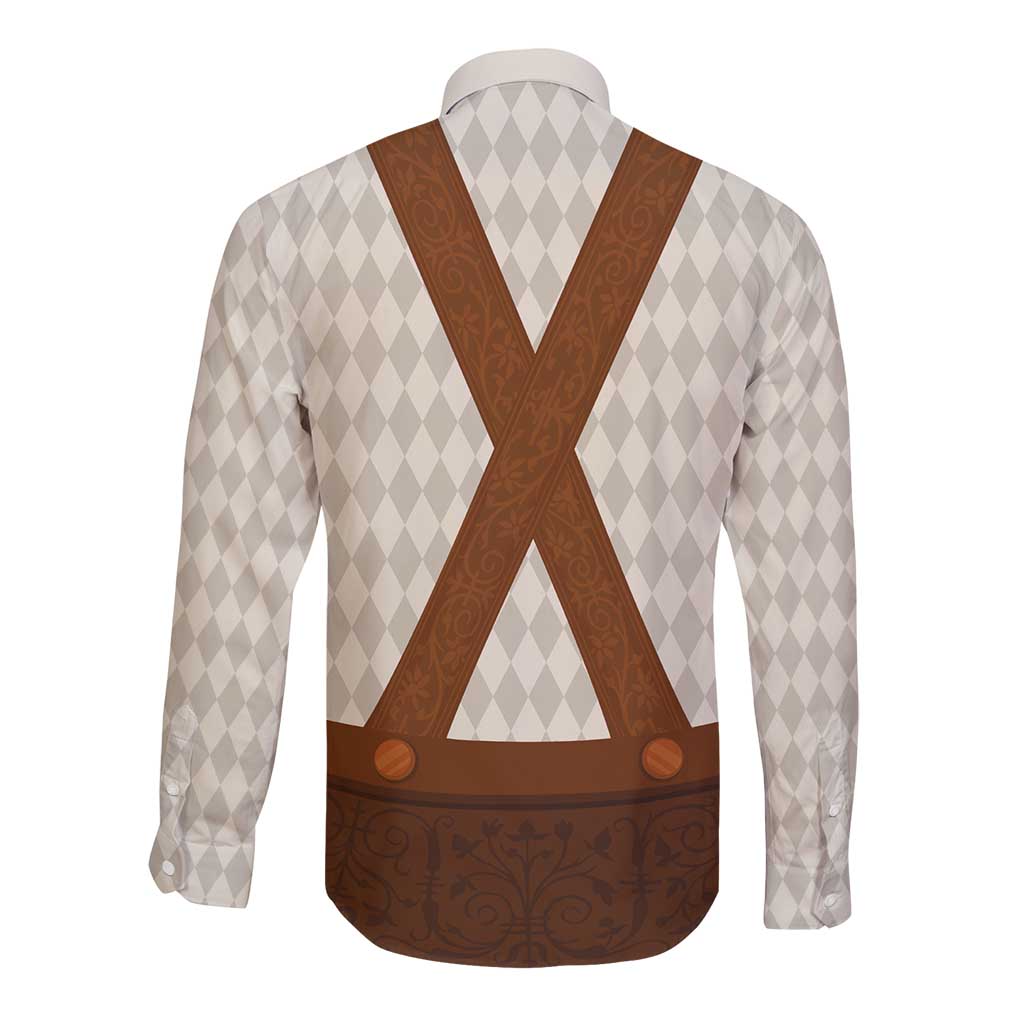 Traditional German Costume - Lederhosen Long Sleeve Button Shirt Old Vintage Bavarian Pattern