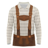 Traditional German Costume - Lederhosen Long Sleeve Polo Shirt Old Vintage Bavarian Pattern - Wonder Print Shop