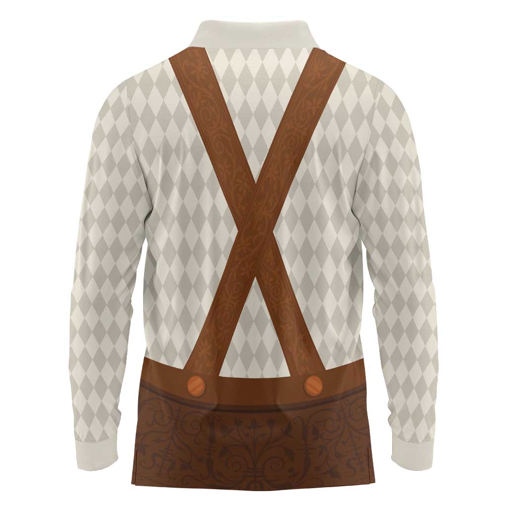 Traditional German Costume - Lederhosen Long Sleeve Polo Shirt Old Vintage Bavarian Pattern - Wonder Print Shop