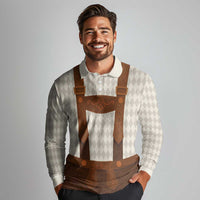 Traditional German Costume - Lederhosen Long Sleeve Polo Shirt Old Vintage Bavarian Pattern - Wonder Print Shop