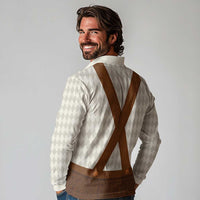 Traditional German Costume - Lederhosen Long Sleeve Polo Shirt Old Vintage Bavarian Pattern - Wonder Print Shop