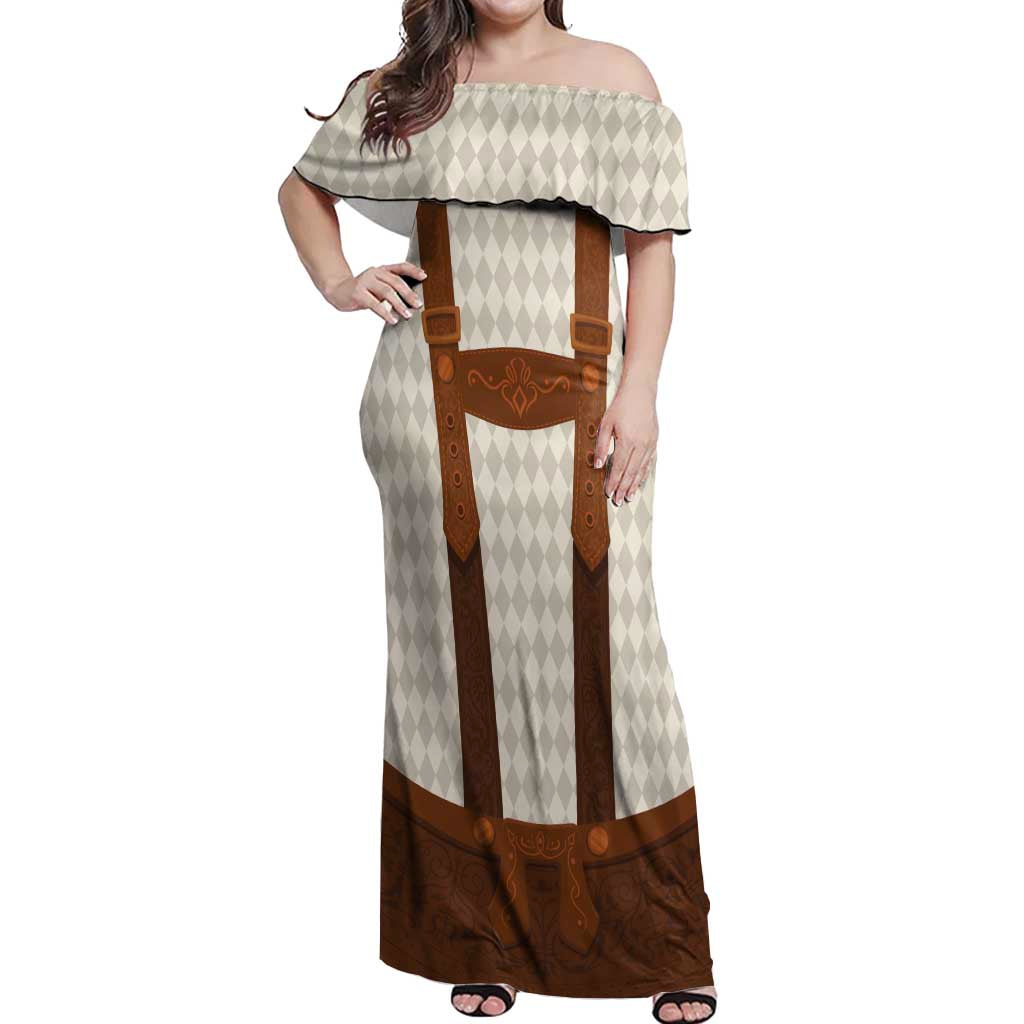 Traditional German Costume - Lederhosen Off Shoulder Maxi Dress Old Vintage Bavarian Pattern - Wonder Print Shop