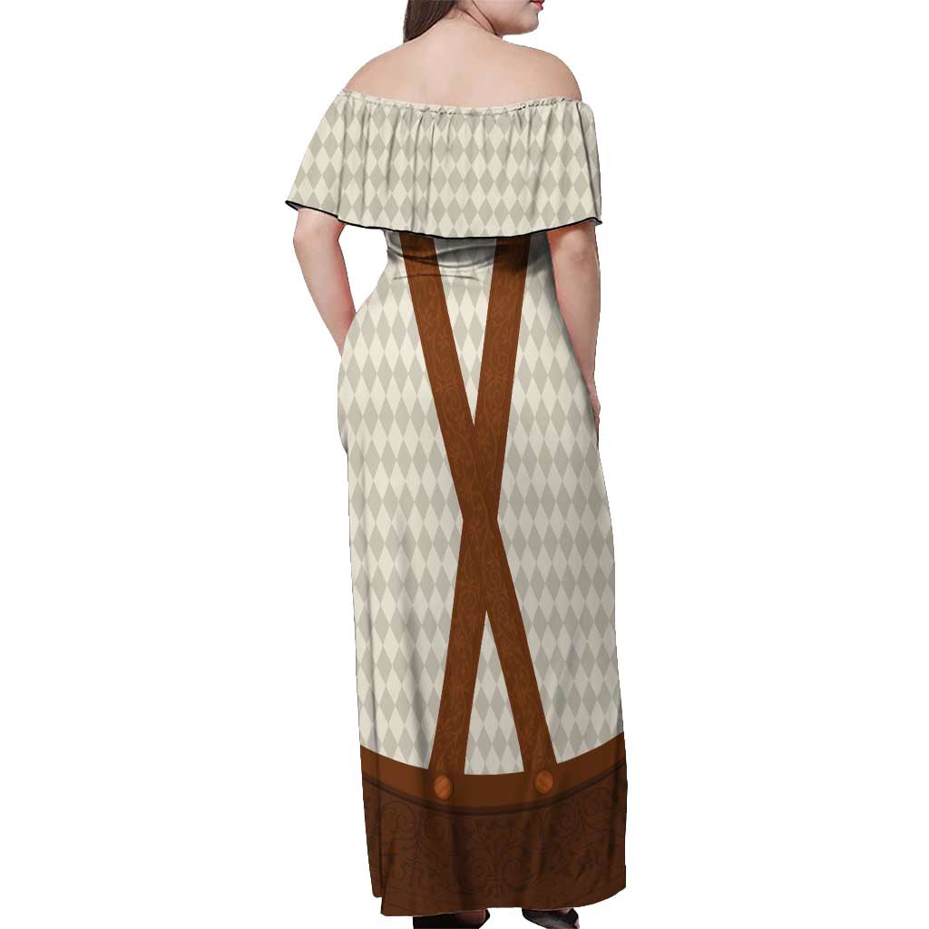 Traditional German Costume - Lederhosen Off Shoulder Maxi Dress Old Vintage Bavarian Pattern - Wonder Print Shop
