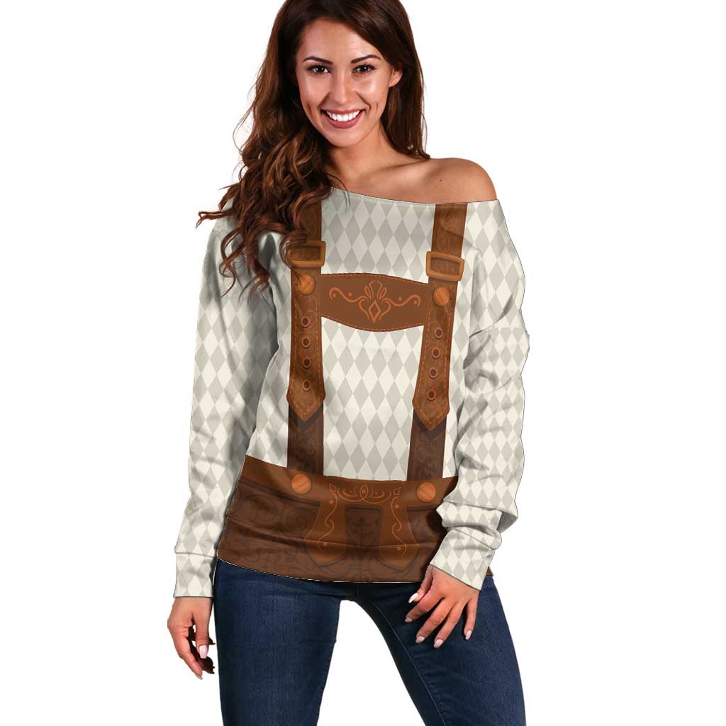 Traditional German Costume - Lederhosen Off Shoulder Sweater Old Vintage Bavarian Pattern - Wonder Print Shop