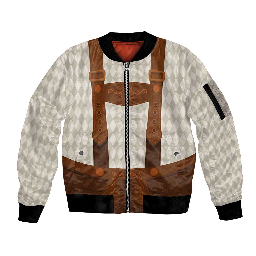 Traditional German Costume - Lederhosen Sleeve Zip Bomber Jacket Old Vintage Bavarian Pattern - Wonder Print Shop
