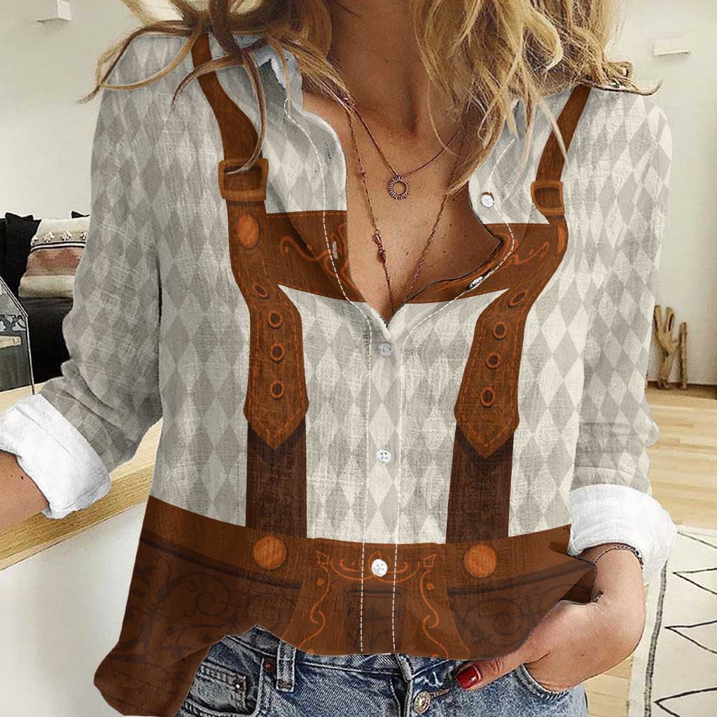 Traditional German Costume - Lederhosen Women Casual Shirt Old Vintage Bavarian Pattern - Wonder Print Shop