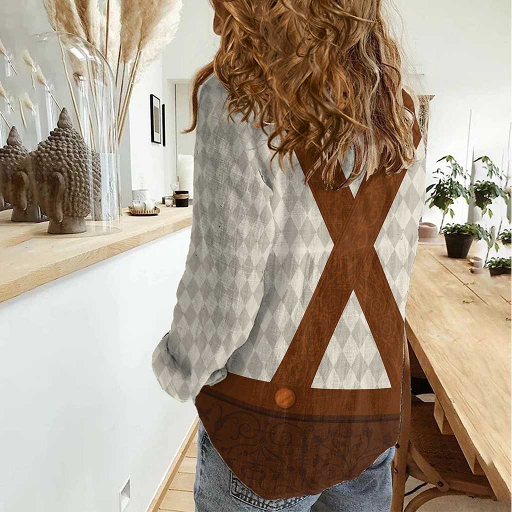 Traditional German Costume - Lederhosen Women Casual Shirt Old Vintage Bavarian Pattern - Wonder Print Shop