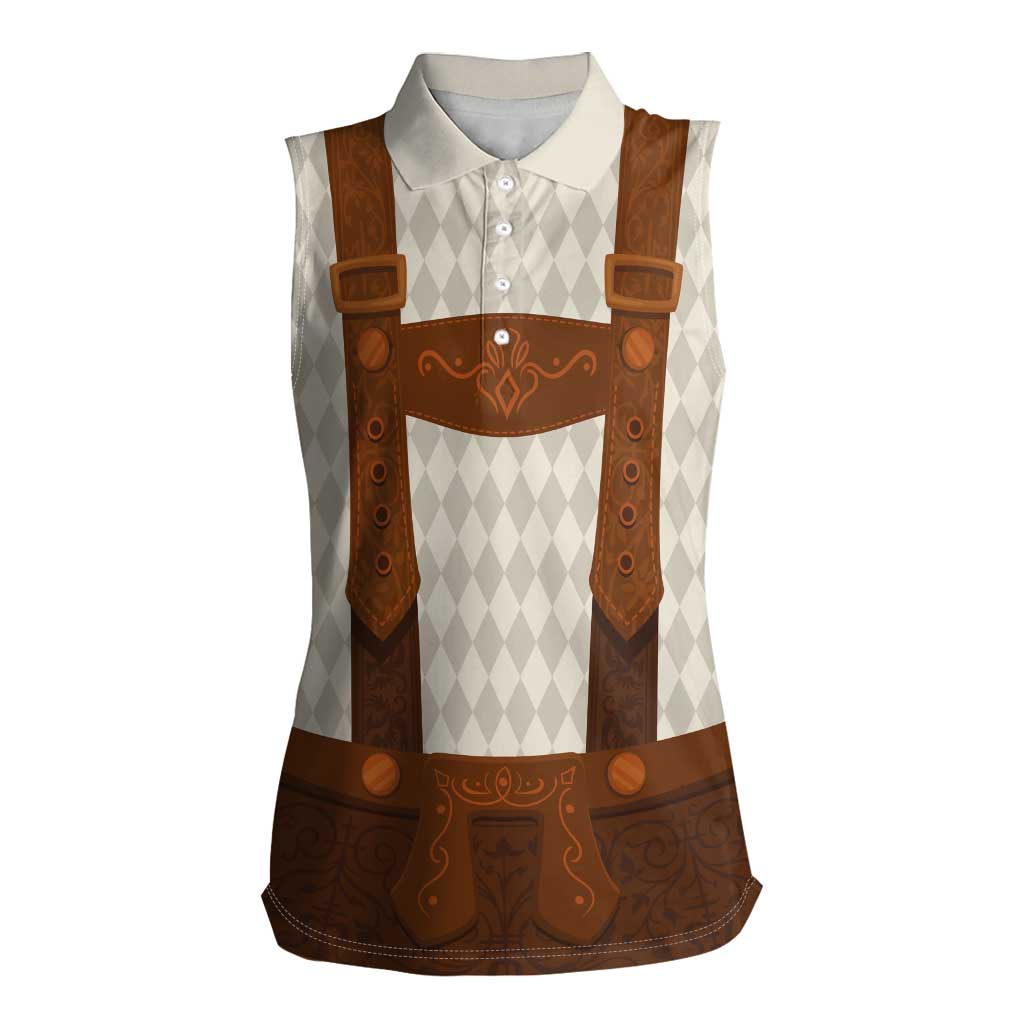 Traditional German Costume - Lederhosen Women Sleeveless Polo Shirt Old Vintage Bavarian Pattern - Wonder Print Shop