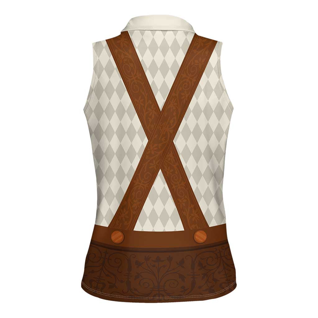 Traditional German Costume - Lederhosen Women Sleeveless Polo Shirt Old Vintage Bavarian Pattern - Wonder Print Shop