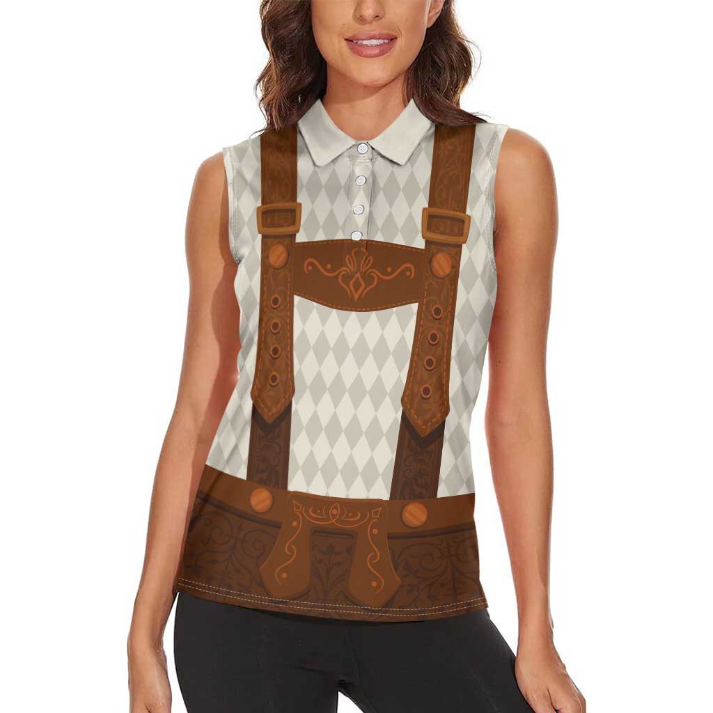 Traditional German Costume - Lederhosen Women Sleeveless Polo Shirt Old Vintage Bavarian Pattern - Wonder Print Shop