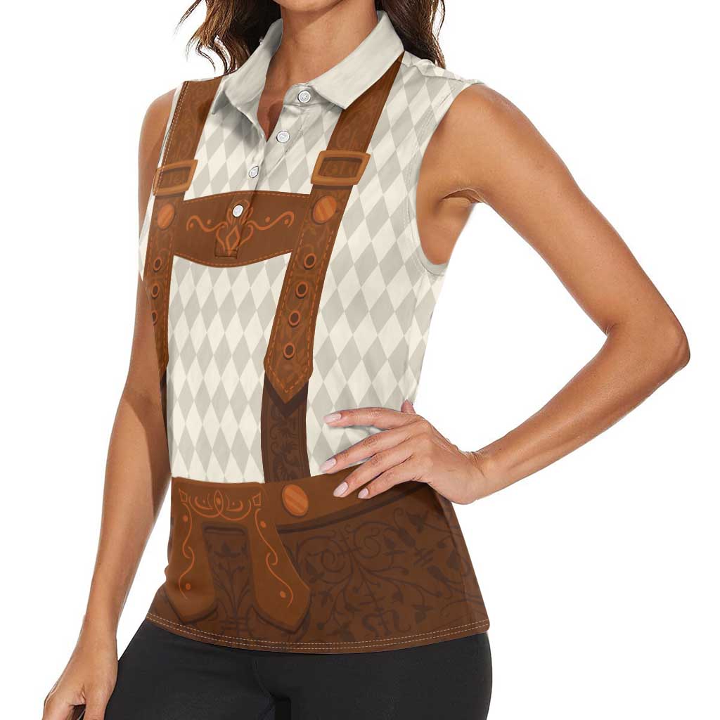 Traditional German Costume - Lederhosen Women Sleeveless Polo Shirt Old Vintage Bavarian Pattern - Wonder Print Shop