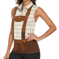 Traditional German Costume - Lederhosen Women Sleeveless Polo Shirt Old Vintage Bavarian Pattern - Wonder Print Shop