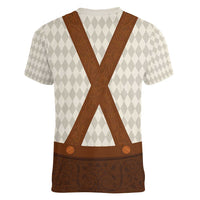 Traditional German Costume - Lederhosen Women V-Neck T-Shirt Old Vintage Bavarian Pattern - Wonder Print Shop