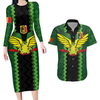 Custom Mali Football Couples Matching Long Sleeve Bodycon Dress and Hawaiian Shirt Les Aigles-Green Gold and Red