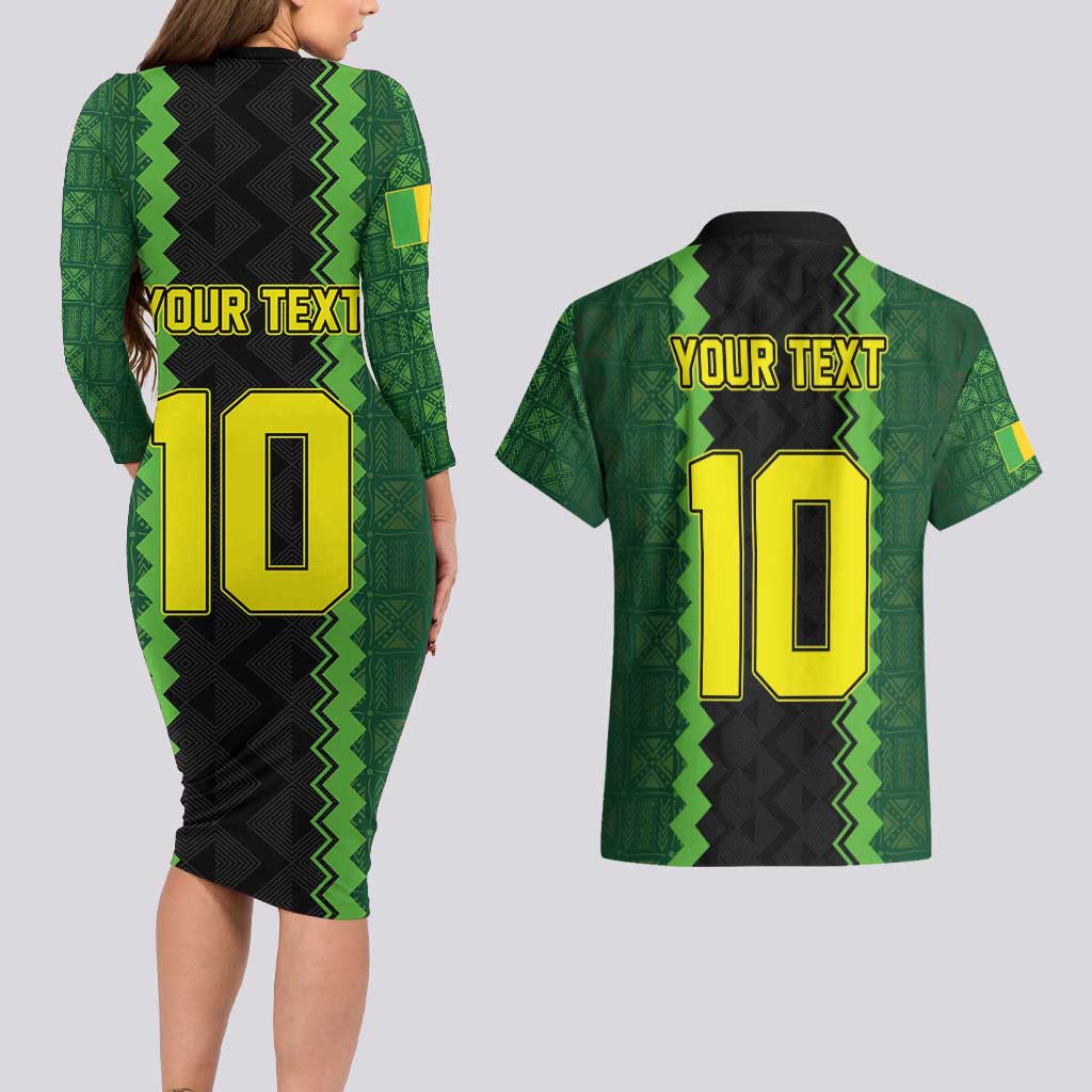 Custom Mali Football Couples Matching Long Sleeve Bodycon Dress and Hawaiian Shirt Les Aigles-Green Gold and Red