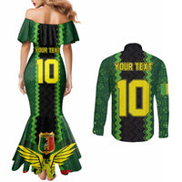 Custom Mali Football Couples Matching Mermaid Dress and Long Sleeve Button Shirt Les Aigles-Green Gold and Red