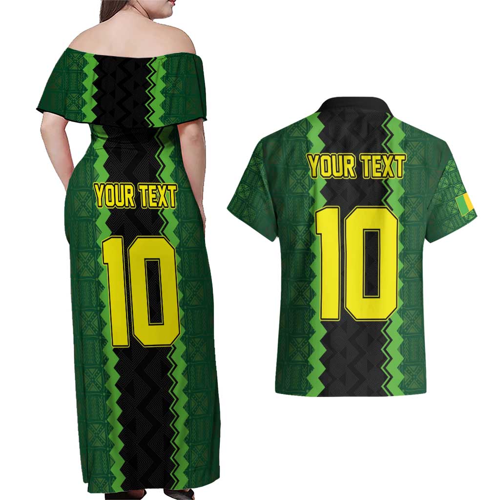 Custom Mali Football Couples Matching Off Shoulder Maxi Dress and Hawaiian Shirt Les Aigles-Green Gold and Red
