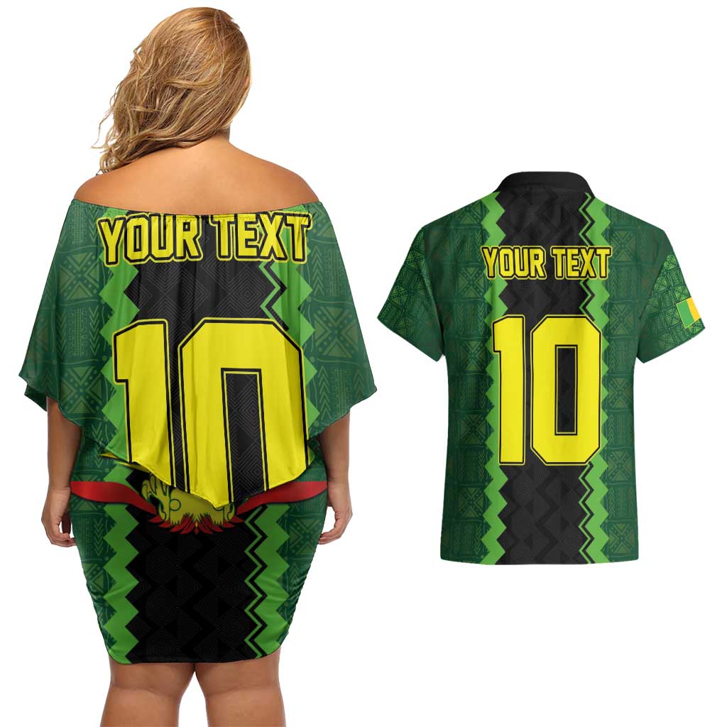 Custom Mali Football Couples Matching Off Shoulder Short Dress and Hawaiian Shirt Les Aigles-Green Gold and Red